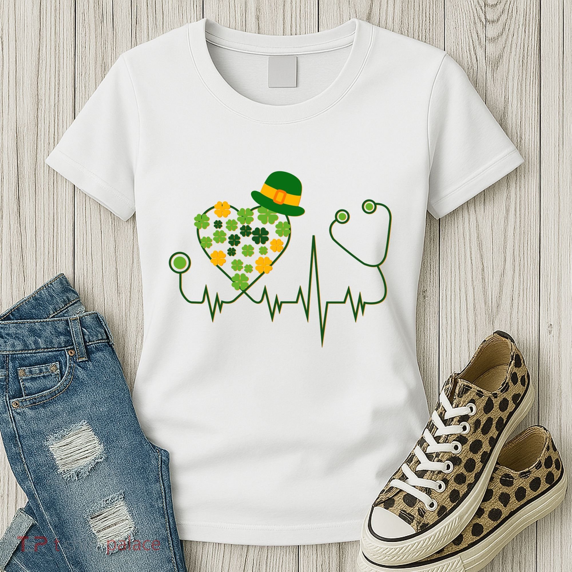 Cute St Patricks Day Lucky Shamrock Clover Stethoscope Women's T-Shirt