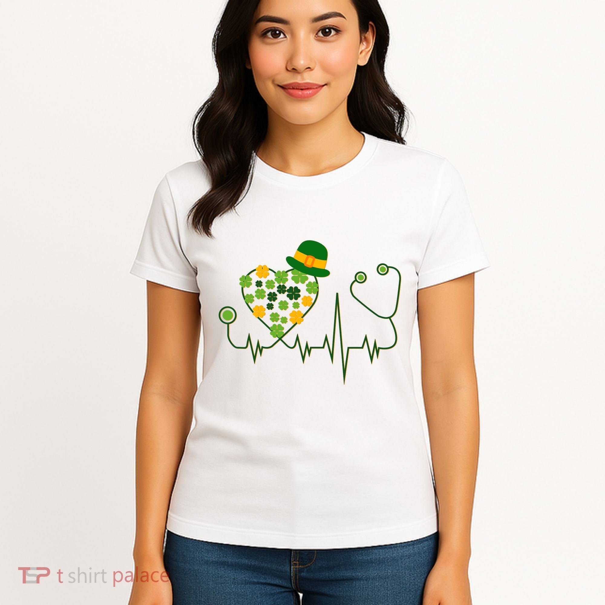 Cute St Patricks Day Lucky Shamrock Clover Stethoscope Women's T-Shirt