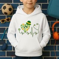 Cute St Patricks Day Lucky Shamrock Clover Stethoscope Kids Hoodie thumb 2