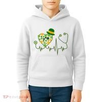 Cute St Patricks Day Lucky Shamrock Clover Stethoscope Kids Hoodie thumb 4