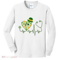 Cute St Patricks Day Lucky Shamrock Clover Stethoscope Kids Long Sleeve Shirt thumb 0