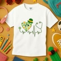 Cute St Patricks Day Lucky Shamrock Clover Stethoscope Kids T-Shirt thumb 3
