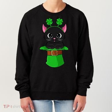 Cat St Patricks Day Leprechaun Shamrock Kitten Women's Sweatshirt