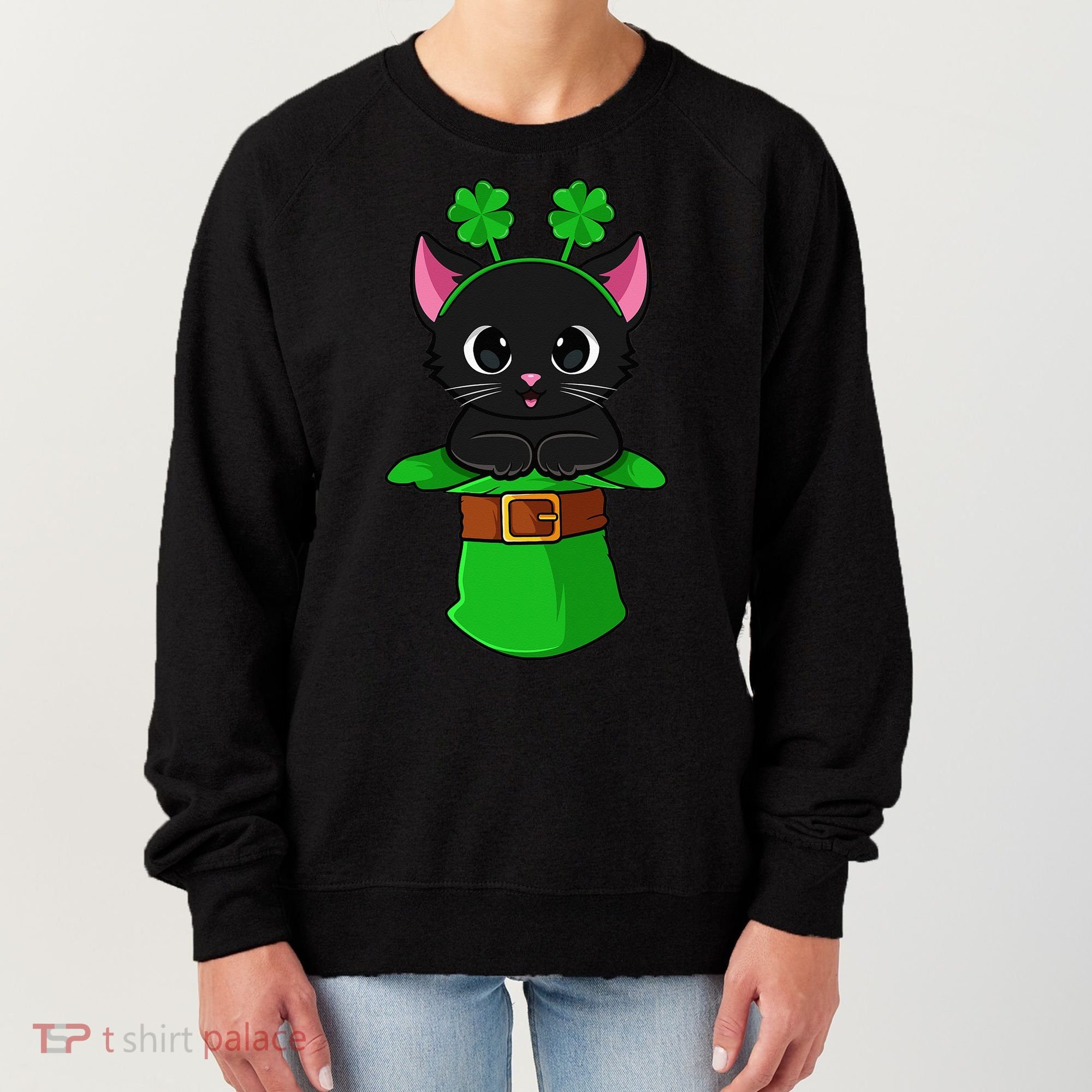 Cat St Patricks Day Leprechaun Shamrock Kitten Women's Sweatshirt