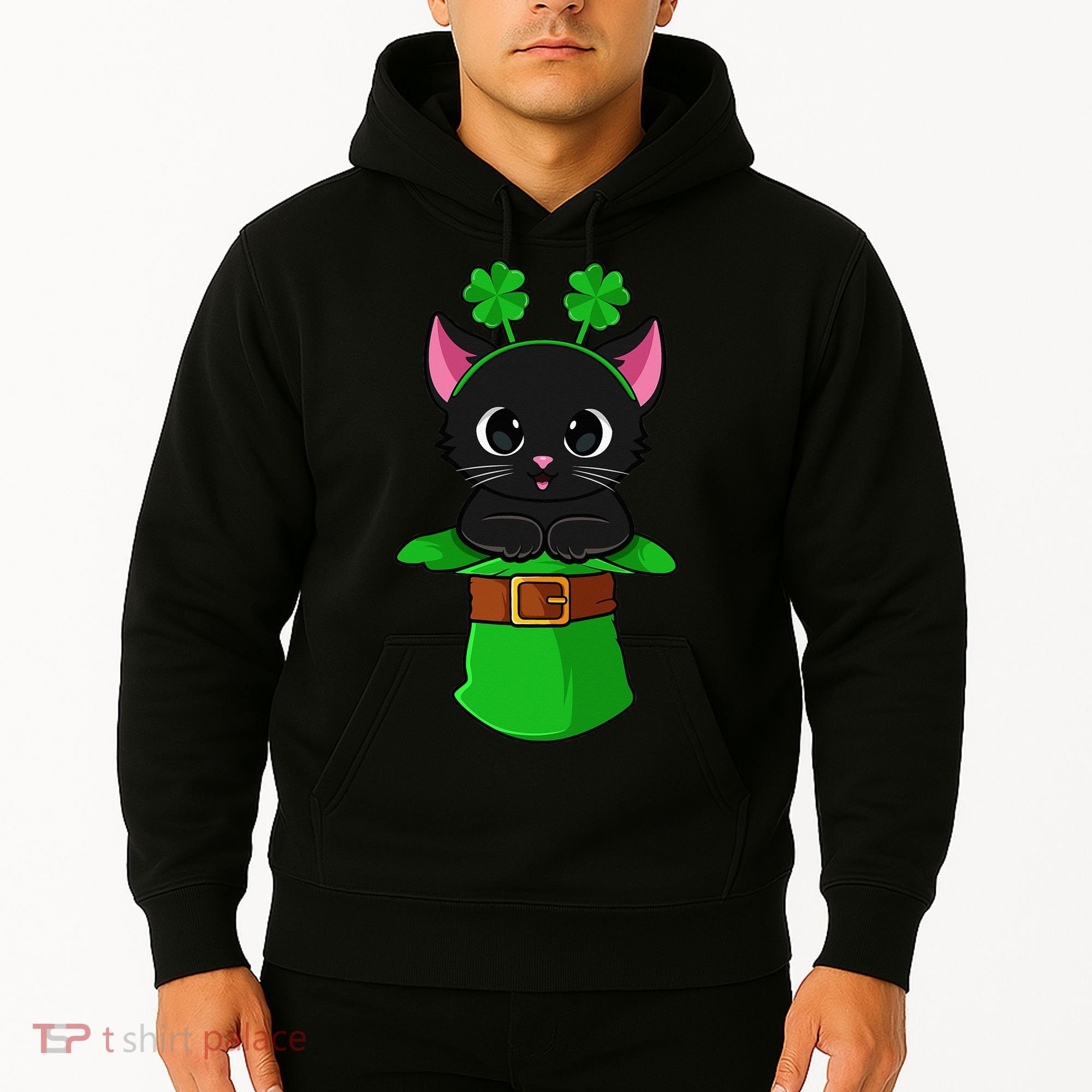 Cat St Patricks Day Leprechaun Shamrock Kitten Hoodie