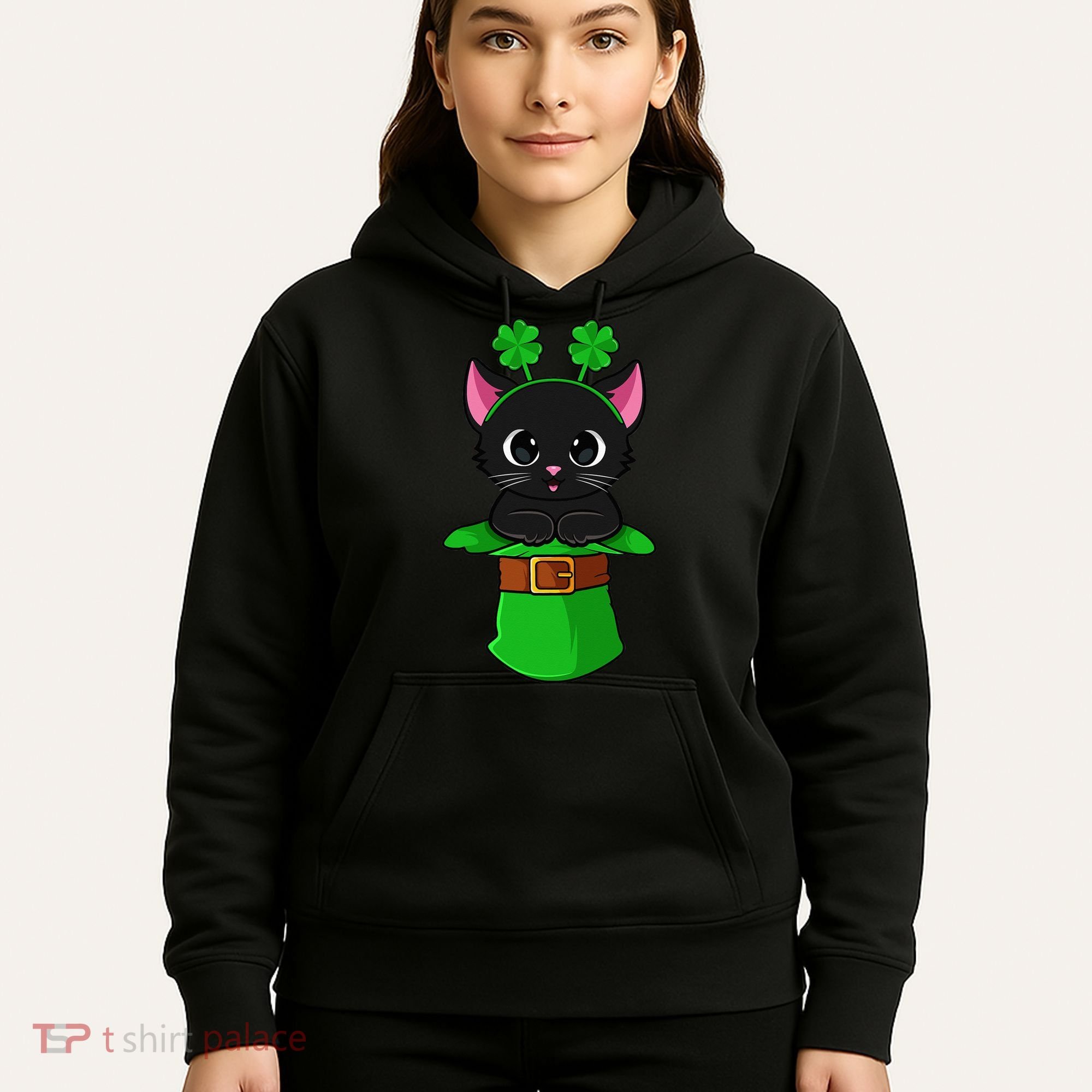 Cat St Patricks Day Leprechaun Shamrock Kitten Hoodie