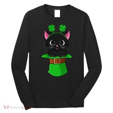 Cat St Patricks Day Leprechaun Shamrock Kitten Long Sleeve Shirt