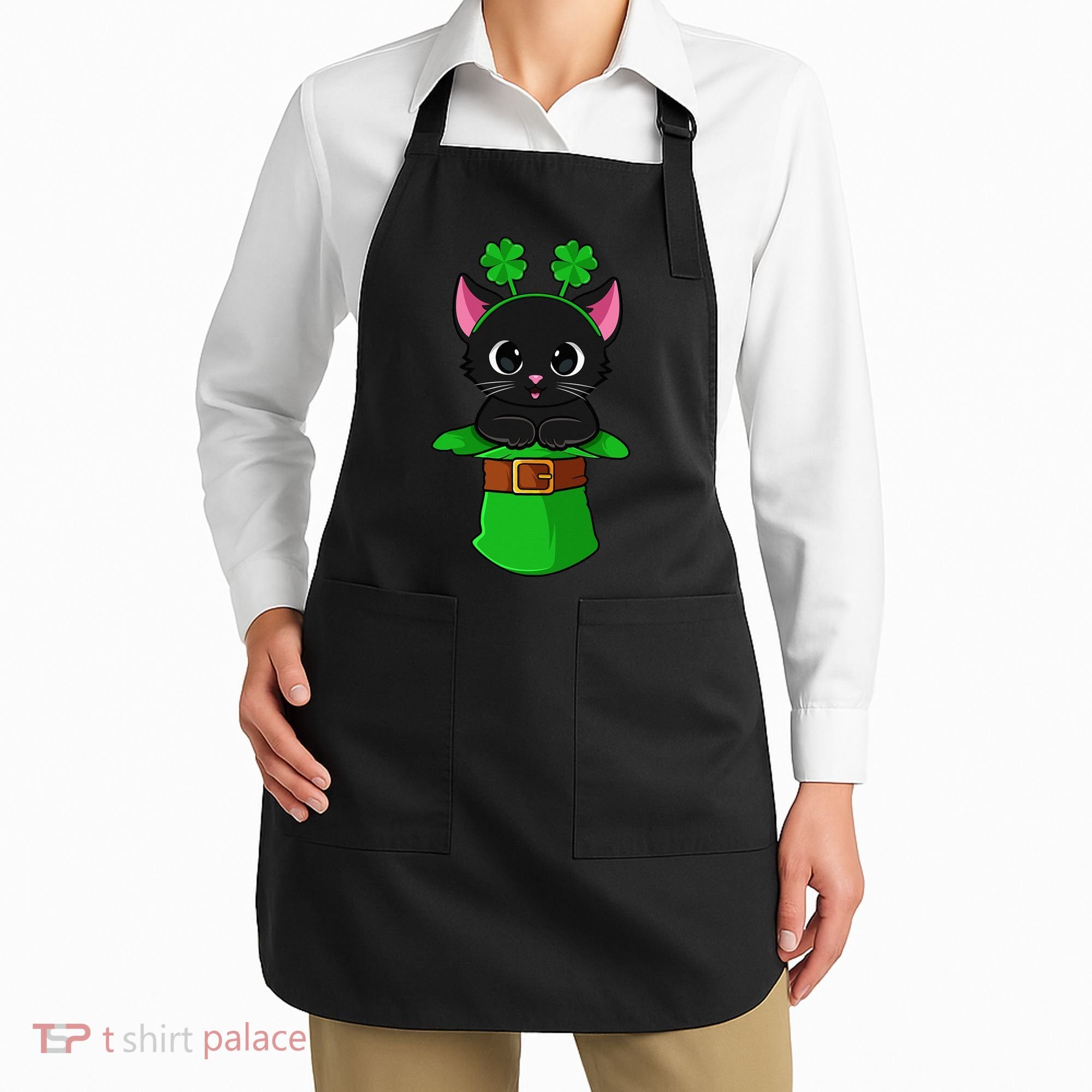 Cat St Patricks Day Leprechaun Shamrock Kitten Apron