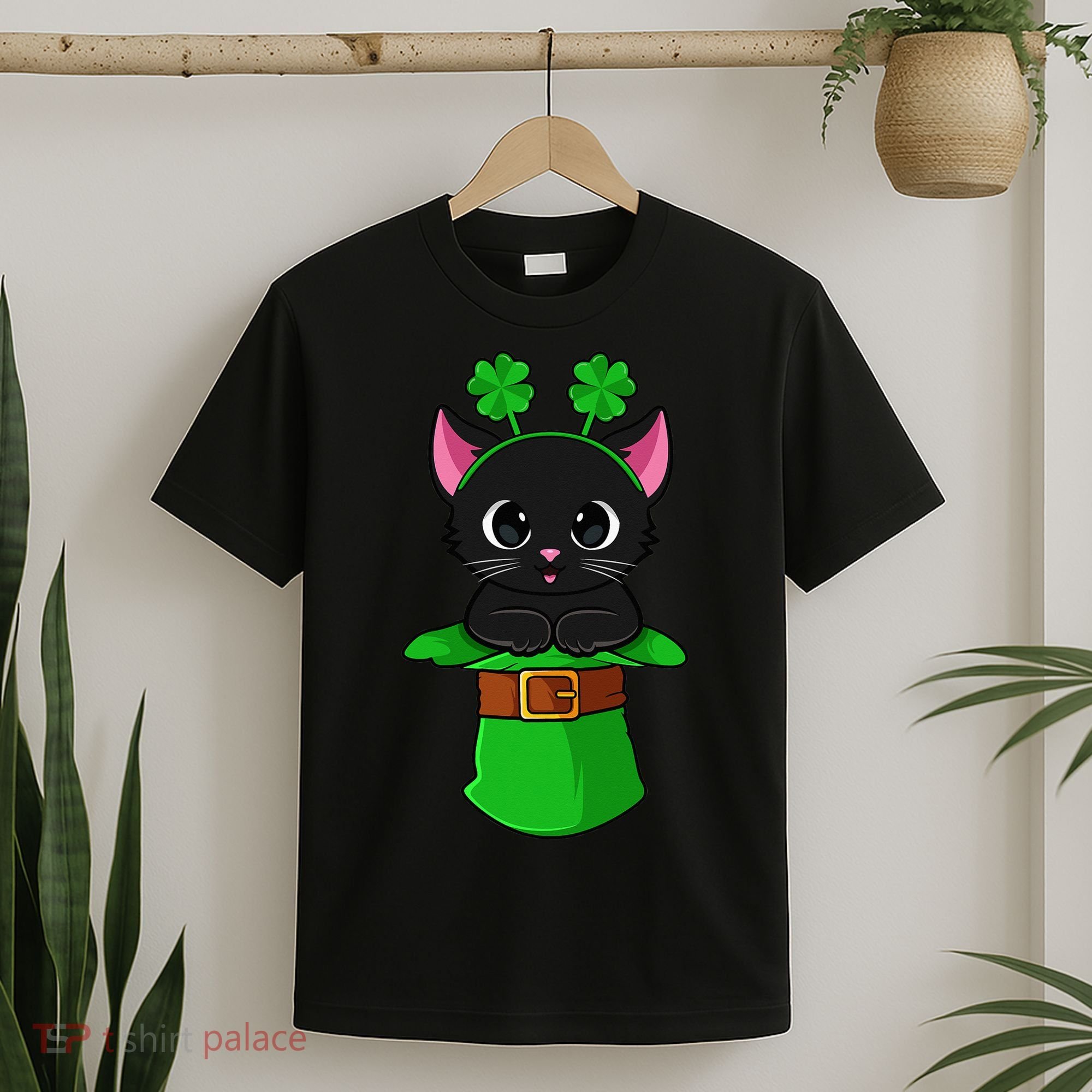 Cat St Patricks Day Leprechaun Shamrock Kitten T-Shirt
