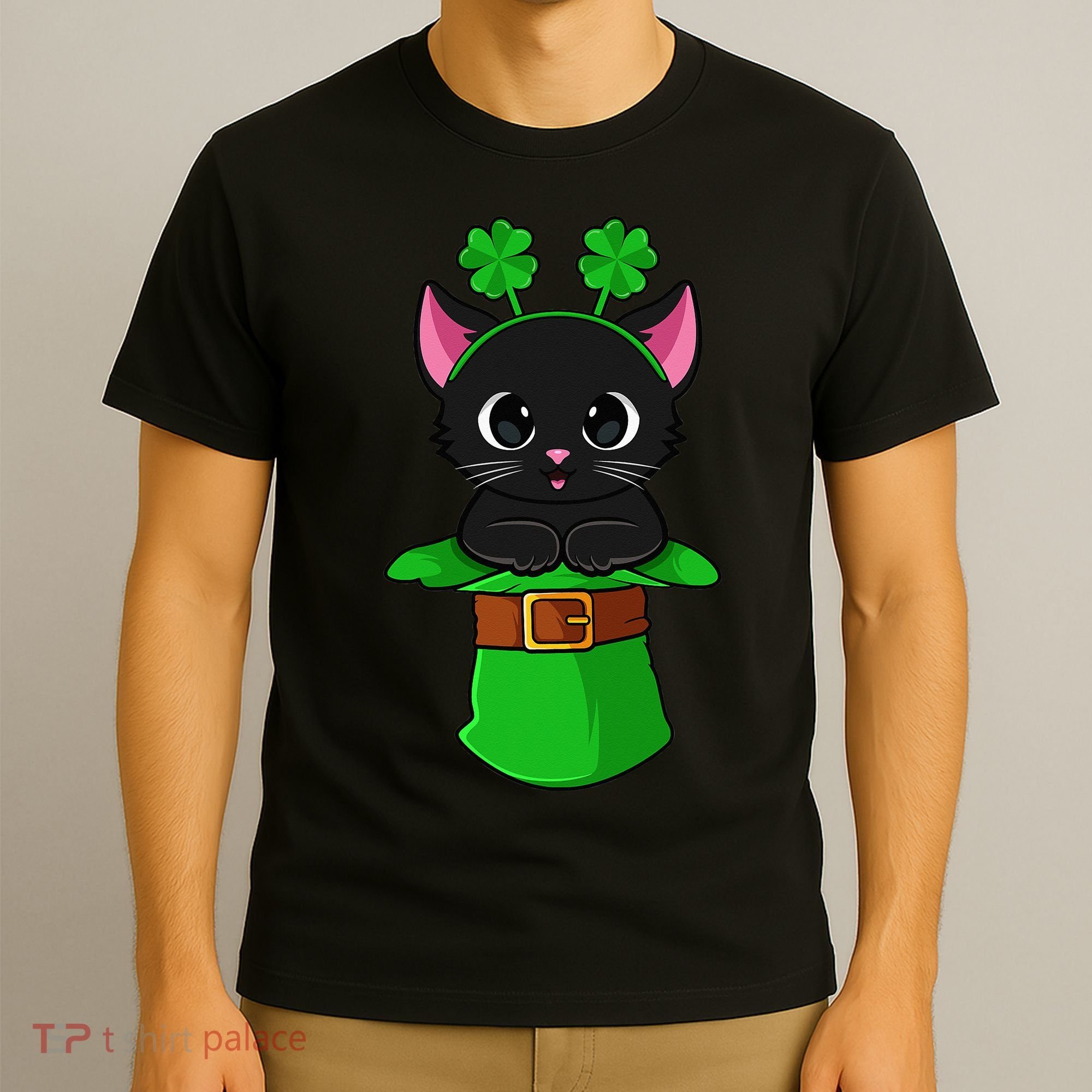 Cat St Patricks Day Leprechaun Shamrock Kitten T-Shirt