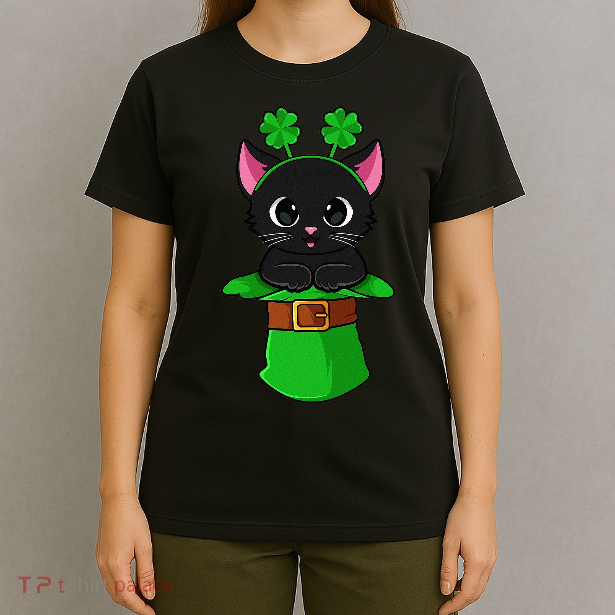 Cat St Patricks Day Leprechaun Shamrock Kitten T-Shirt