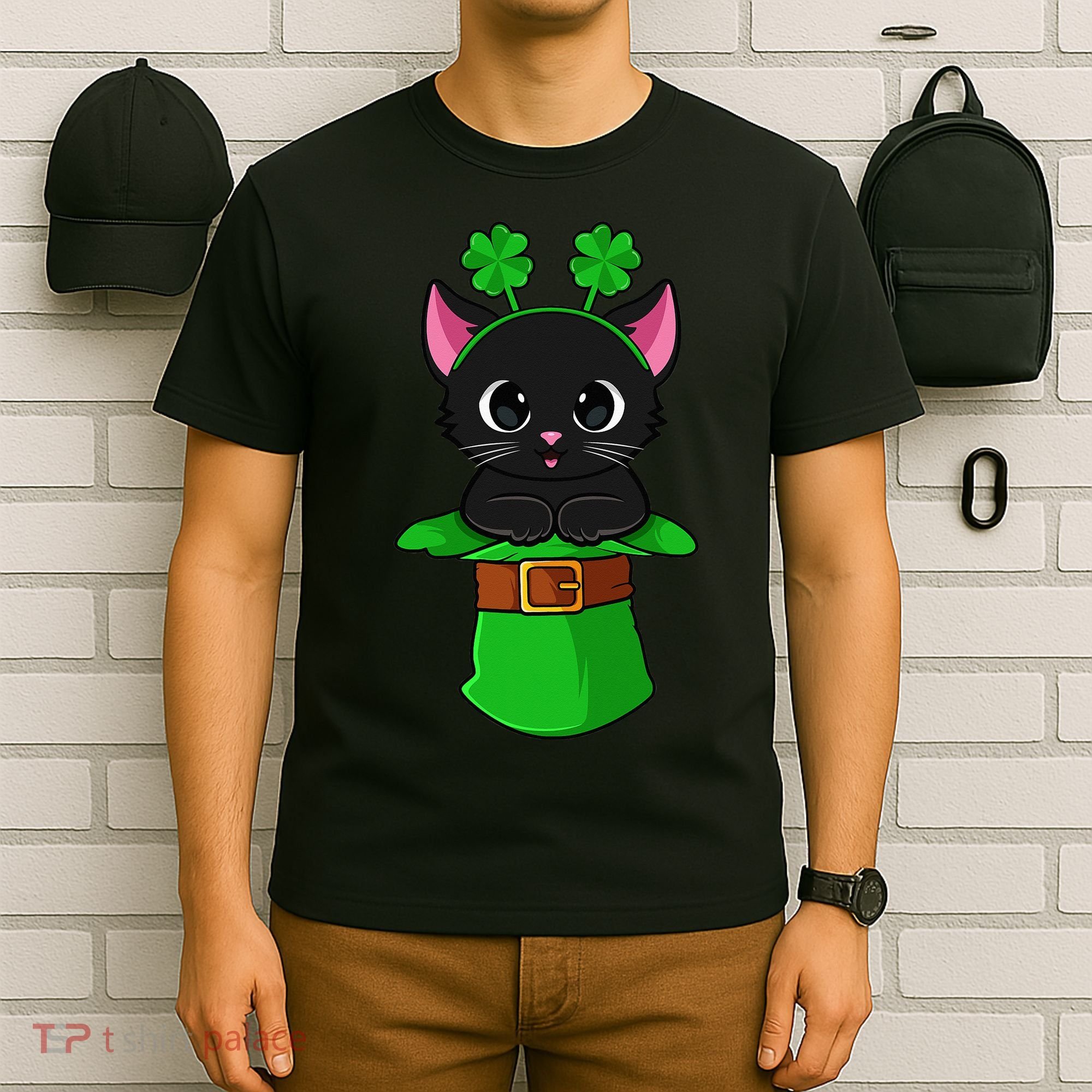 Cat St Patricks Day Leprechaun Shamrock Kitten T-Shirt