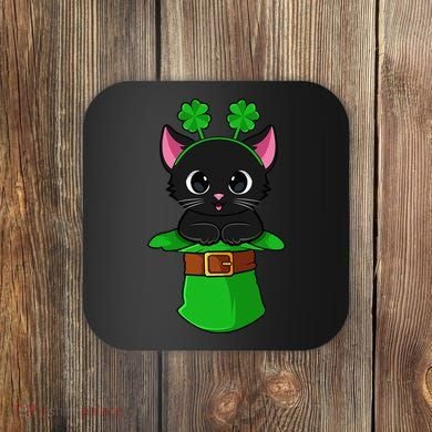 Cat St Patricks Day Leprechaun Shamrock Kitten Coaster