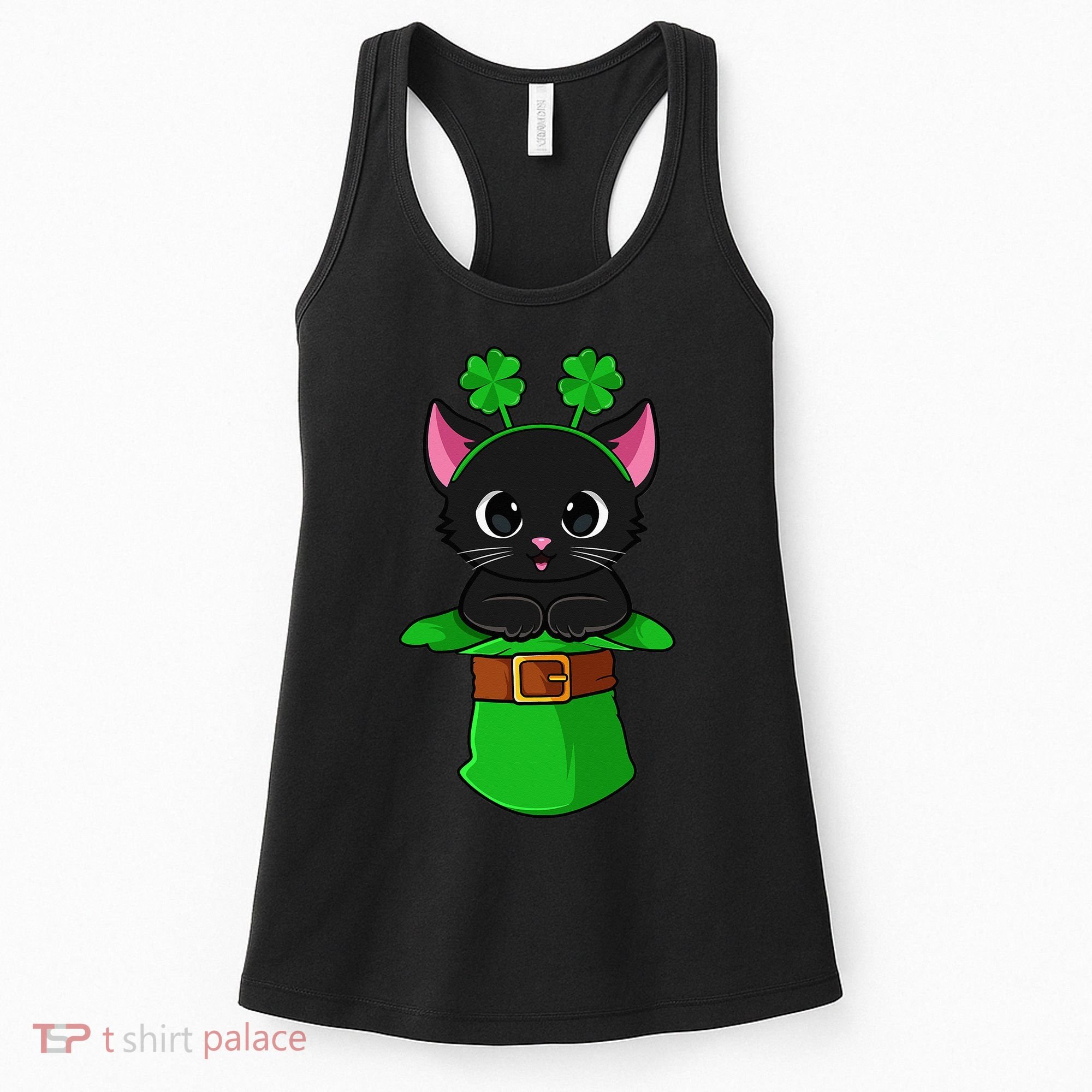 Cat St Patricks Day Leprechaun Shamrock Kitten Women's Tank Top
