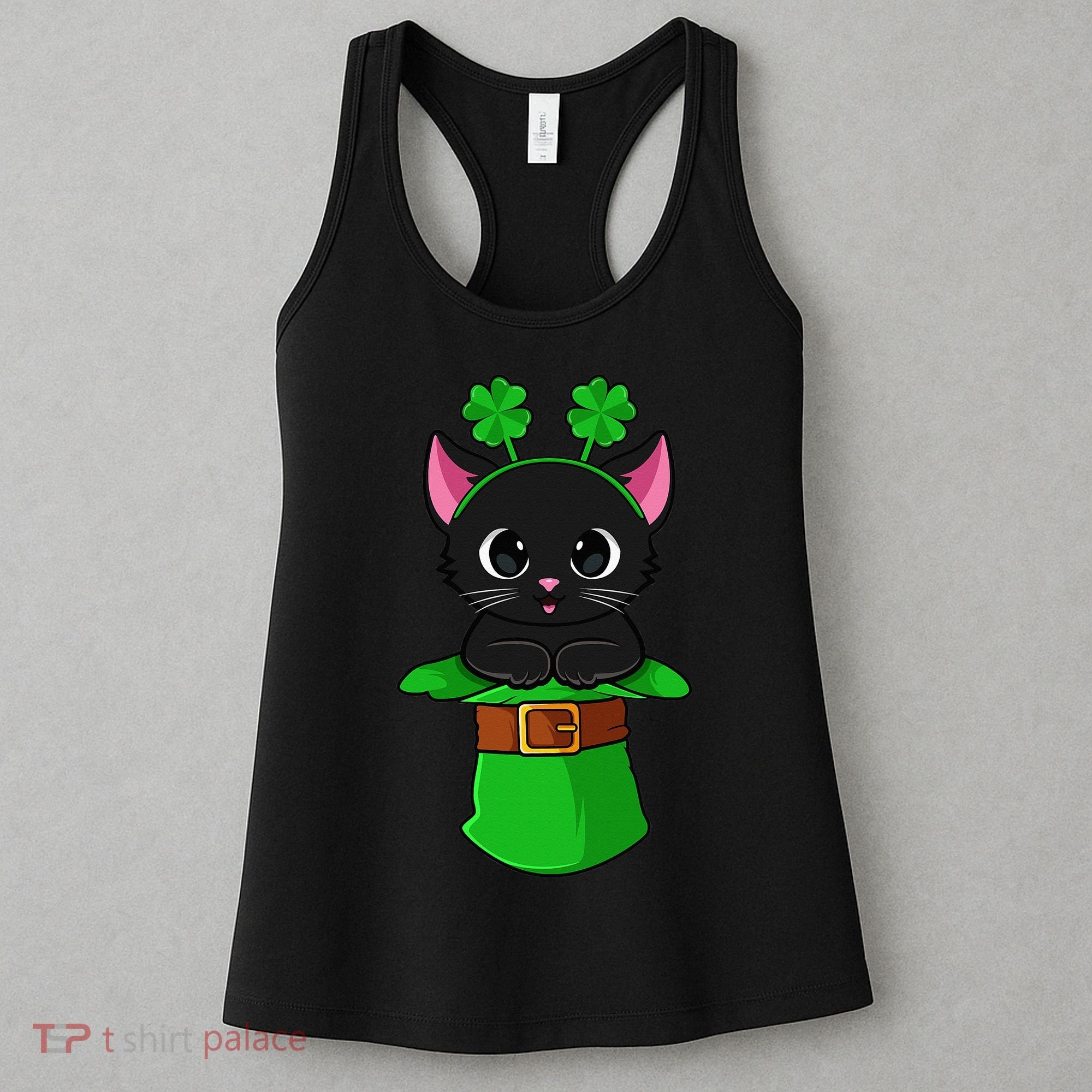 Cat St Patricks Day Leprechaun Shamrock Kitten Women's Tank Top