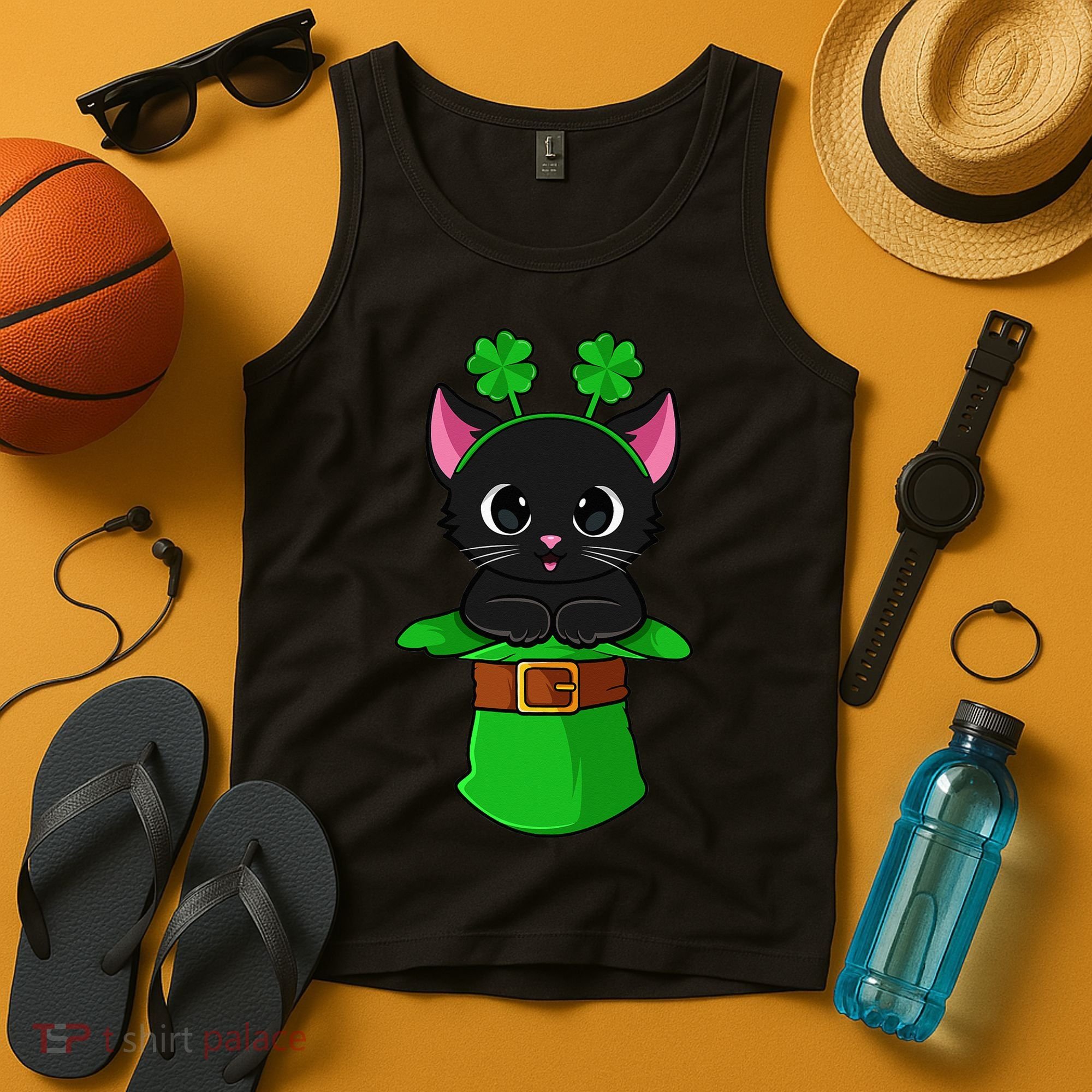 Cat St Patricks Day Leprechaun Shamrock Kitten Tank Top