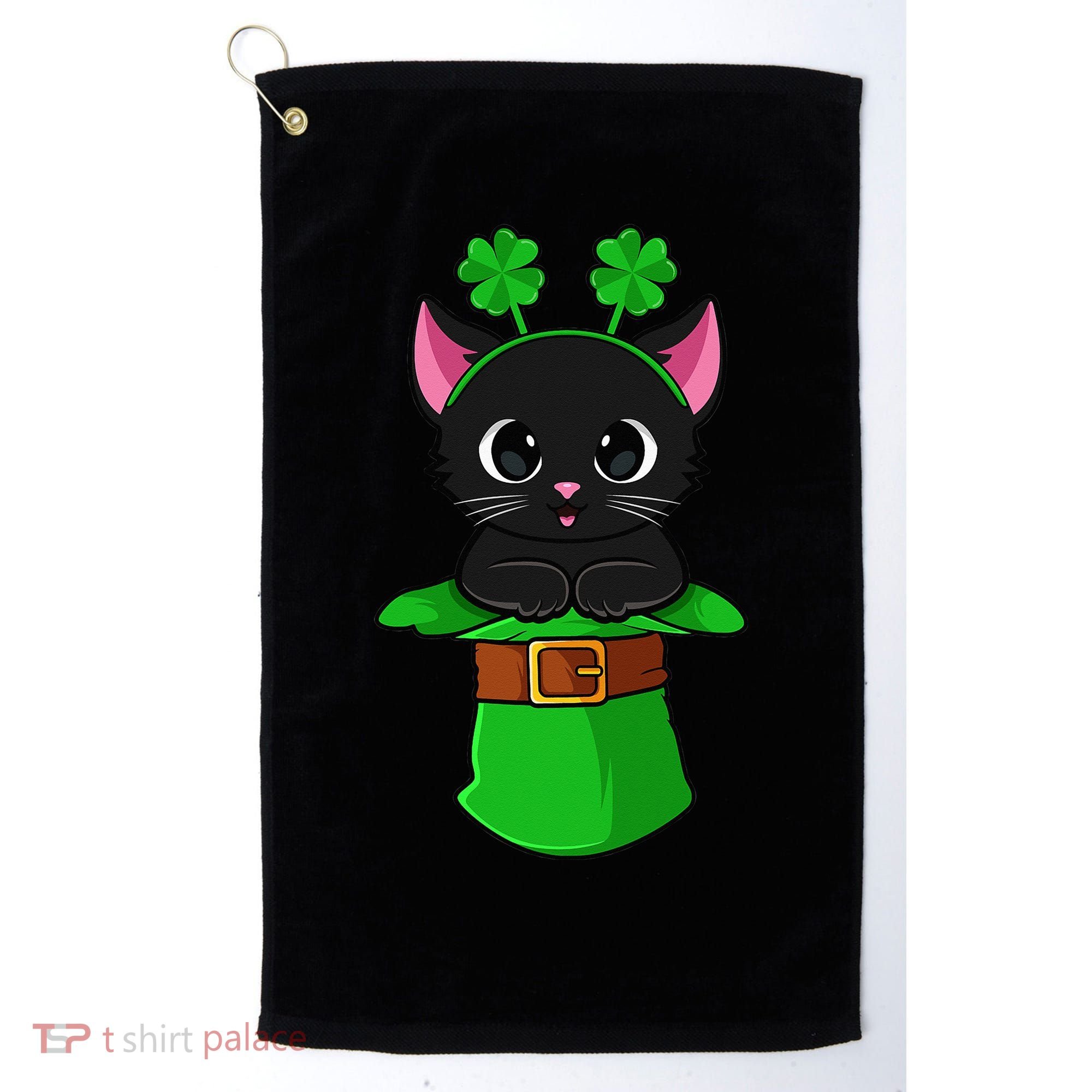 Cat St Patricks Day Leprechaun Shamrock Kitten Golf Towel