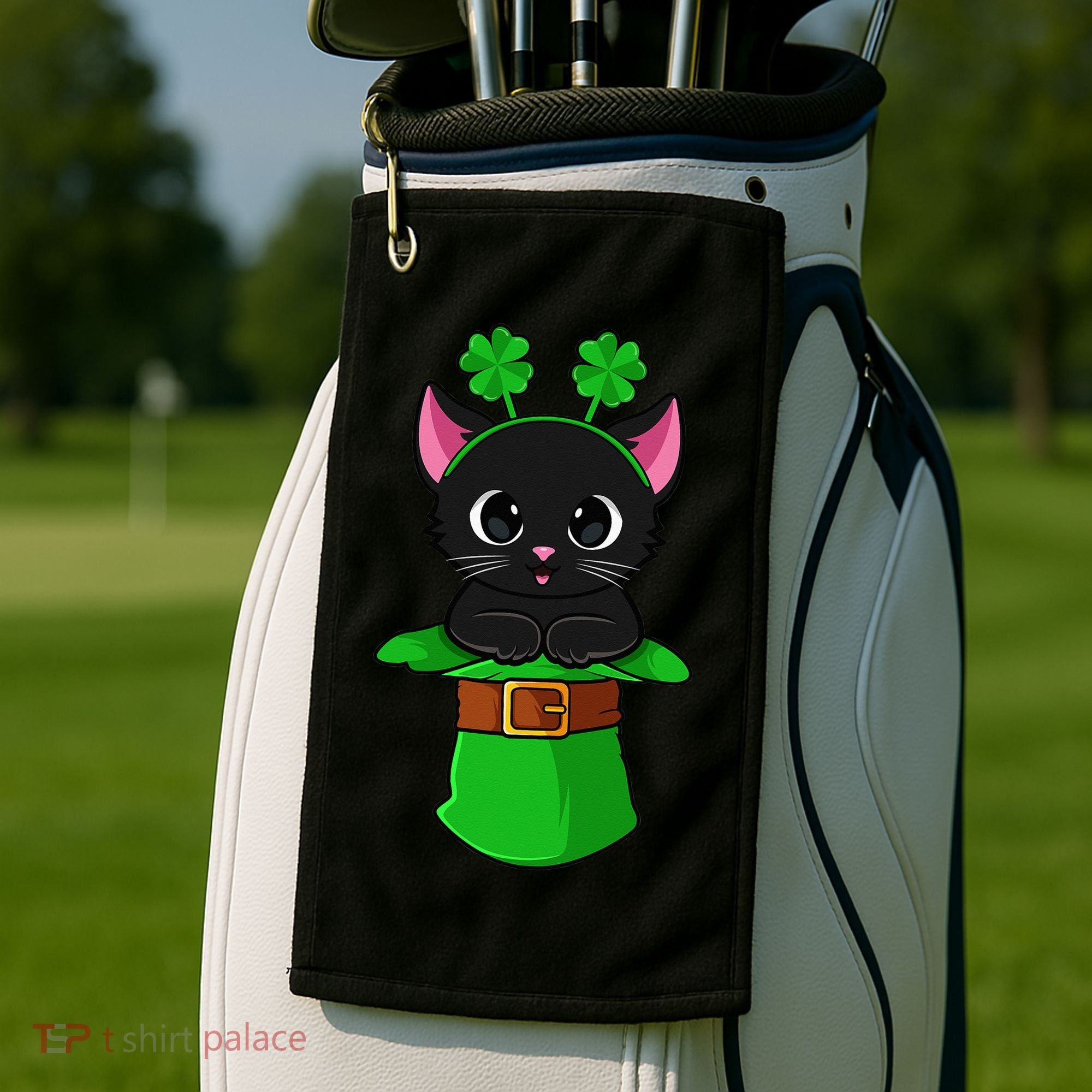 Cat St Patricks Day Leprechaun Shamrock Kitten Golf Towel
