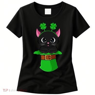 Cat St Patricks Day Leprechaun Shamrock Kitten Women's T-Shirt