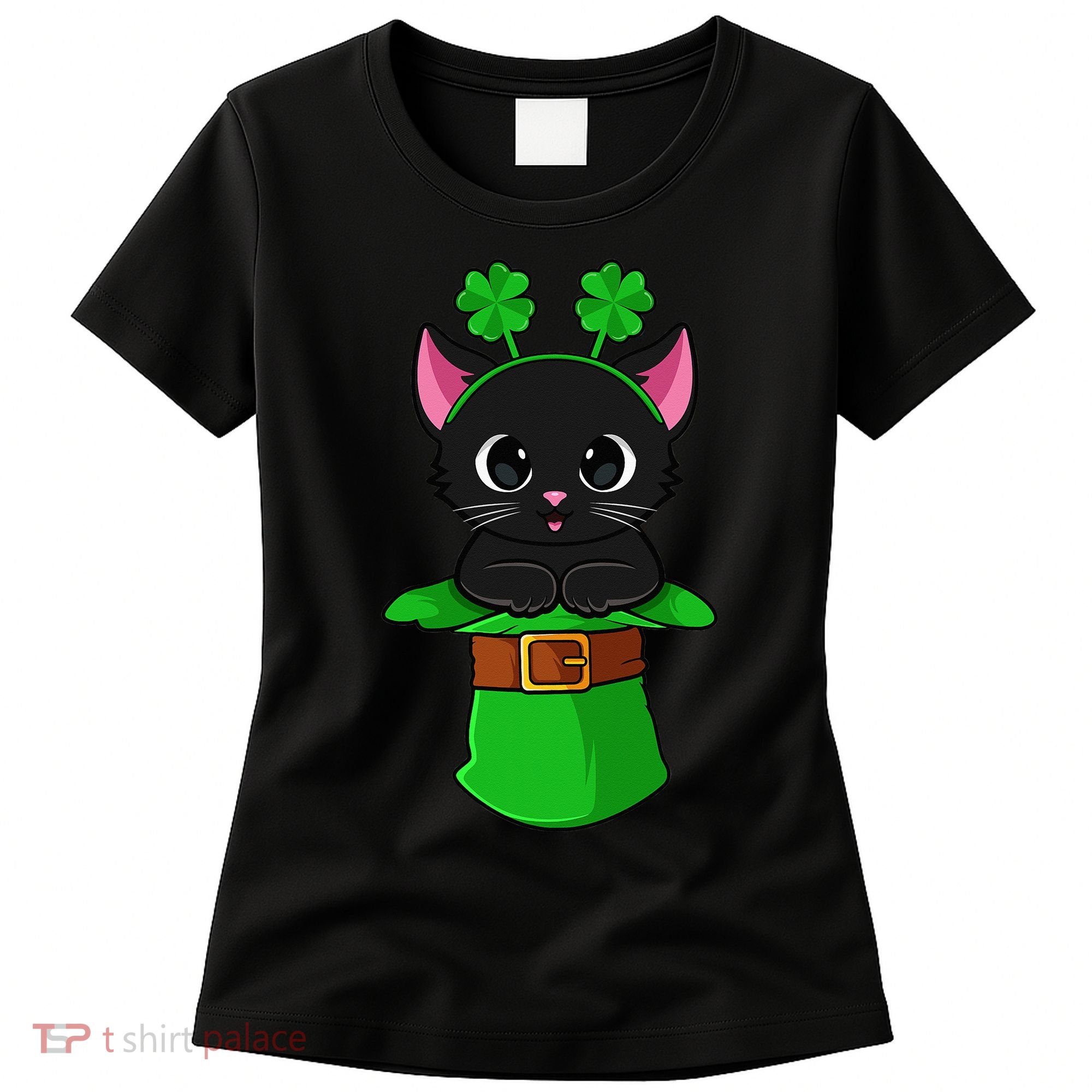 Cat St Patricks Day Leprechaun Shamrock Kitten Women's T-Shirt