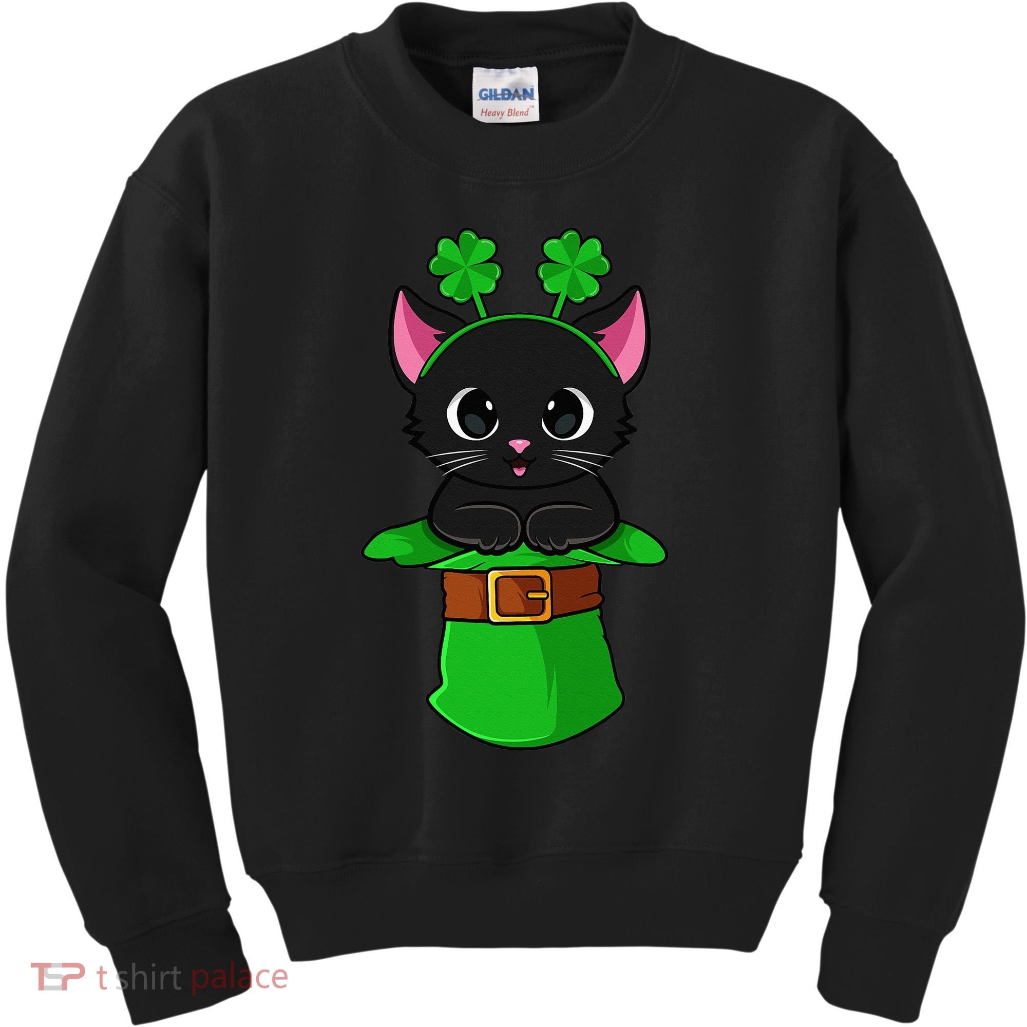 Cat St Patricks Day Leprechaun Shamrock Kitten Kids Sweatshirt