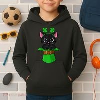 Cat St Patricks Day Leprechaun Shamrock Kitten Kids Hoodie thumb 2