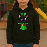 Cat St Patricks Day Leprechaun Shamrock Kitten Kids Hoodie thumb 3