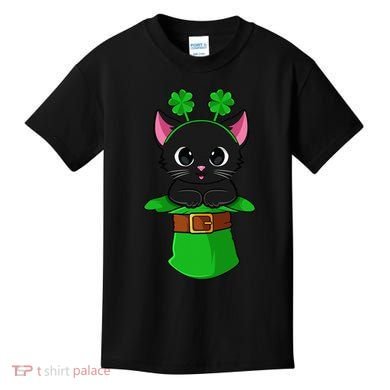 Cat St Patricks Day Leprechaun Shamrock Kitten Kids T-Shirt