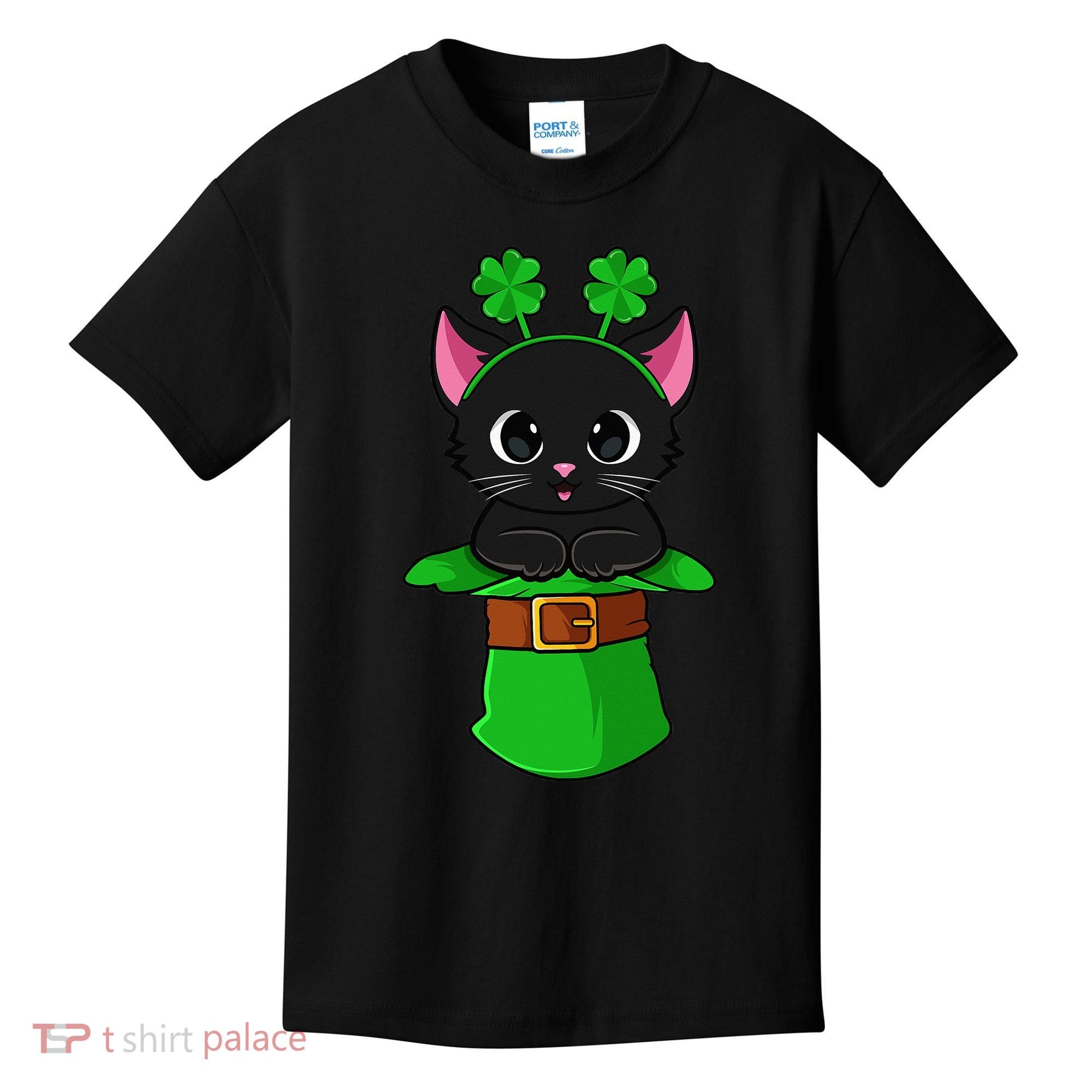 Cat St Patricks Day Leprechaun Shamrock Kitten Kids T-Shirt