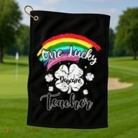 Cute St Patricks Day Gift For One Lucky Daycare Teacher Golf Towel thumb 1