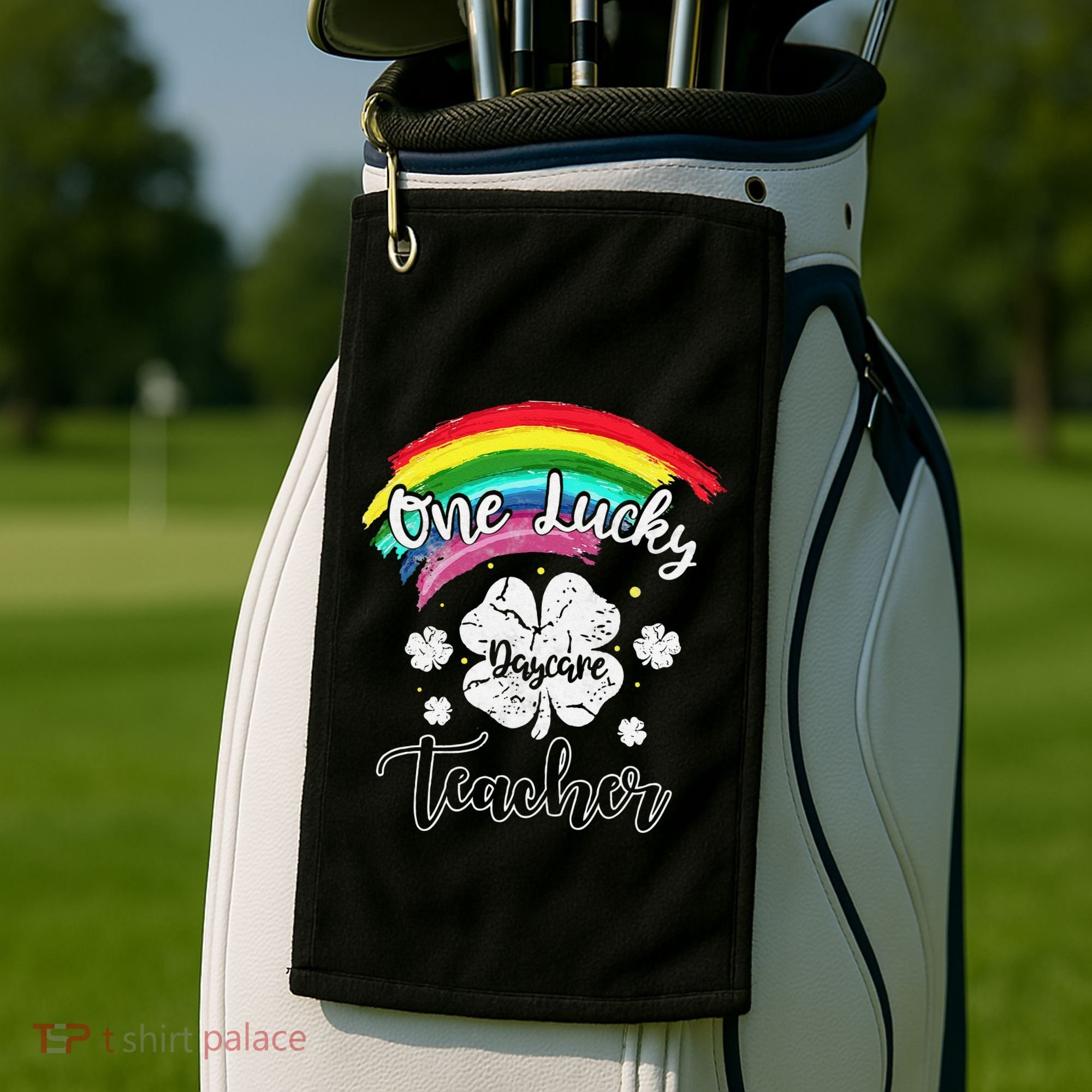 Cute St Patricks Day Gift For One Lucky Daycare Teacher Golf Towel