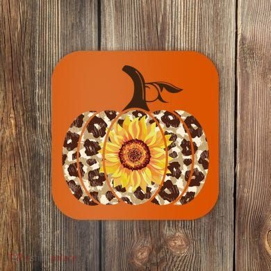 Cheetah Sunflower Pumpkin Coaster