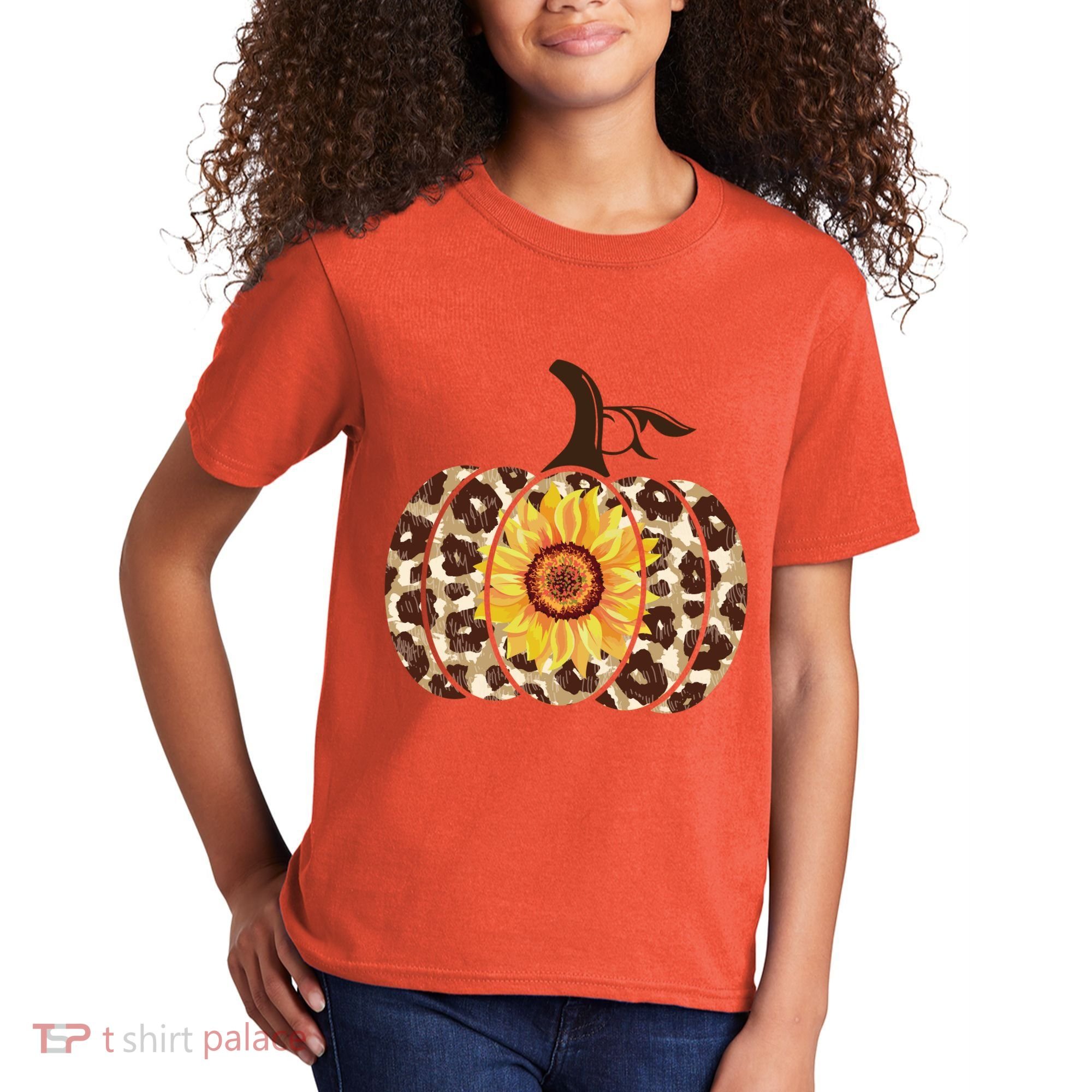 Cheetah Sunflower Pumpkin Kids T-Shirt