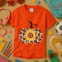 Cheetah Sunflower Pumpkin Kids T-Shirt thumb 3