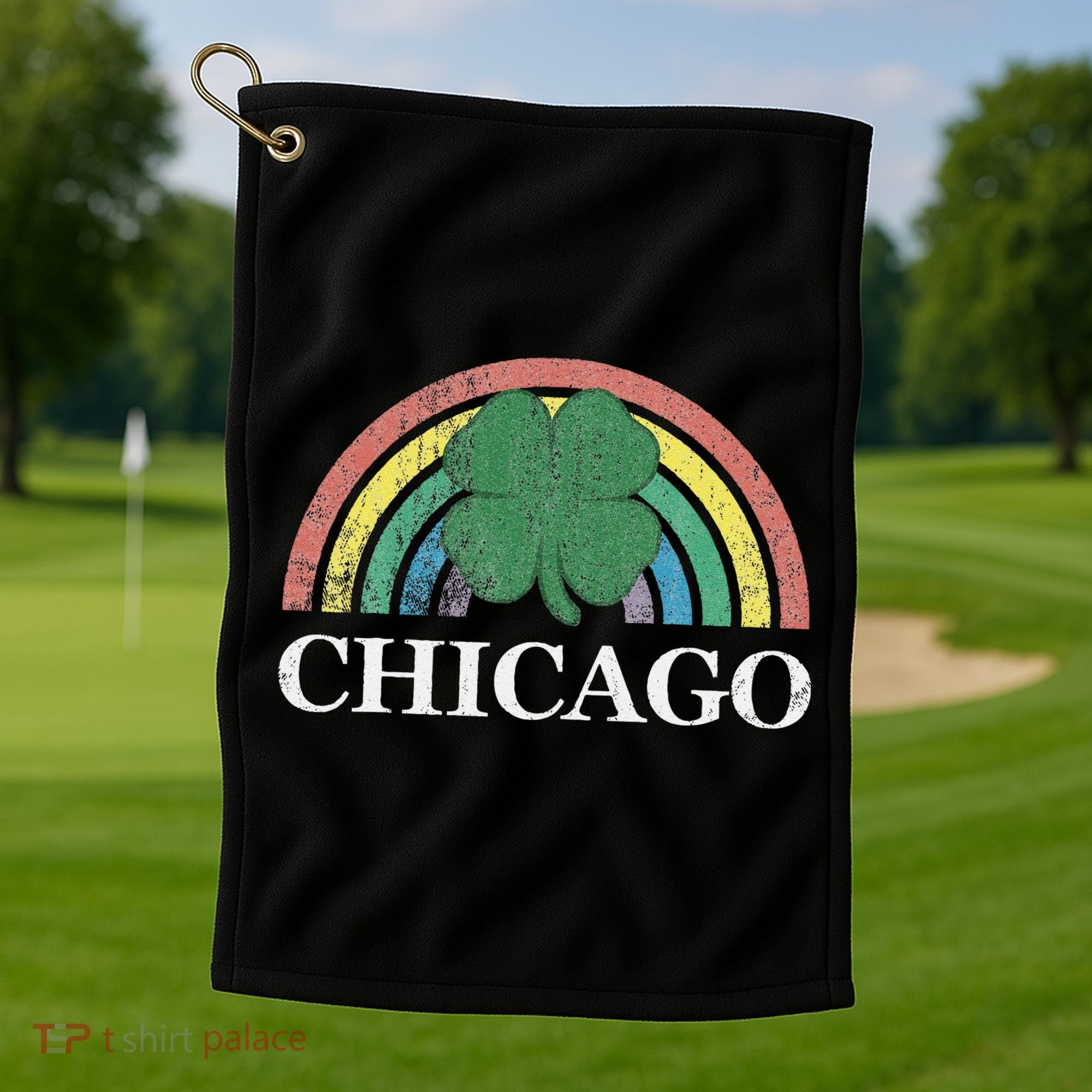 Chicago St. Patrick's Day Shamrock Rainbow Saint Paddy's Golf Towel