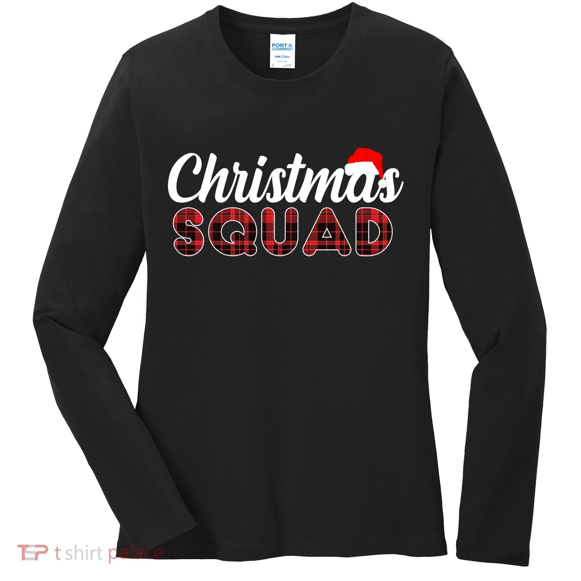 Christmas Squad Plaid Santa Women's Long Sleeve Shirt