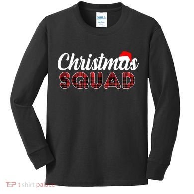 Christmas Squad Plaid Santa Kids Long Sleeve Shirt