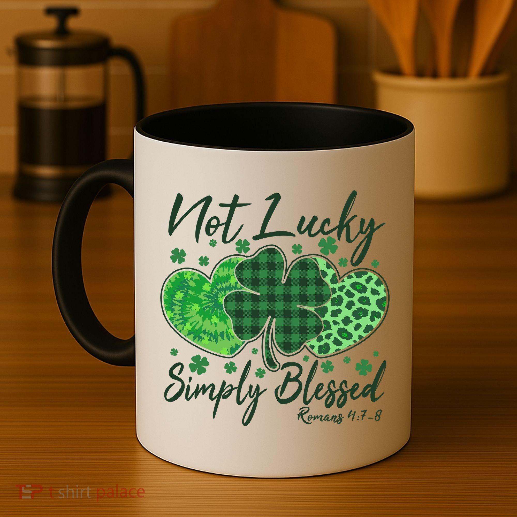 Cute St. Patrick's Day Not Lucky Simply Blessed Romans 4: 78 Coffee Mug