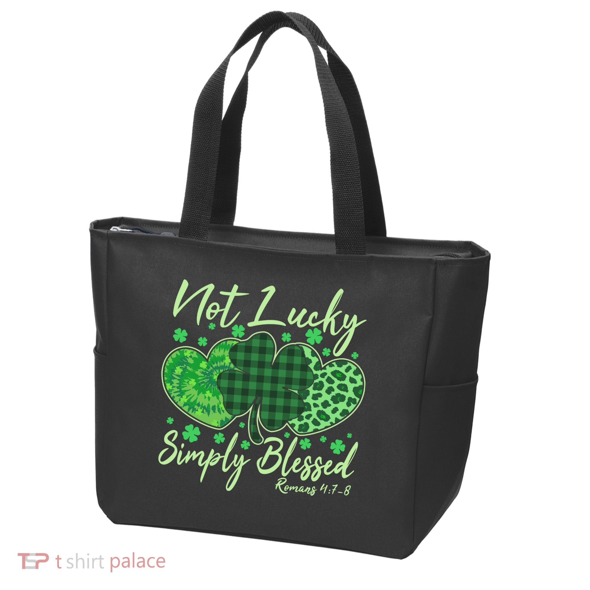 Cute St. Patrick's Day Not Lucky Simply Blessed Romans 4: 78 Tote Bag
