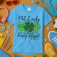 Cute St. Patrick's Day Not Lucky Simply Blessed Romans 4: 78 Kids T-Shirt thumb 3