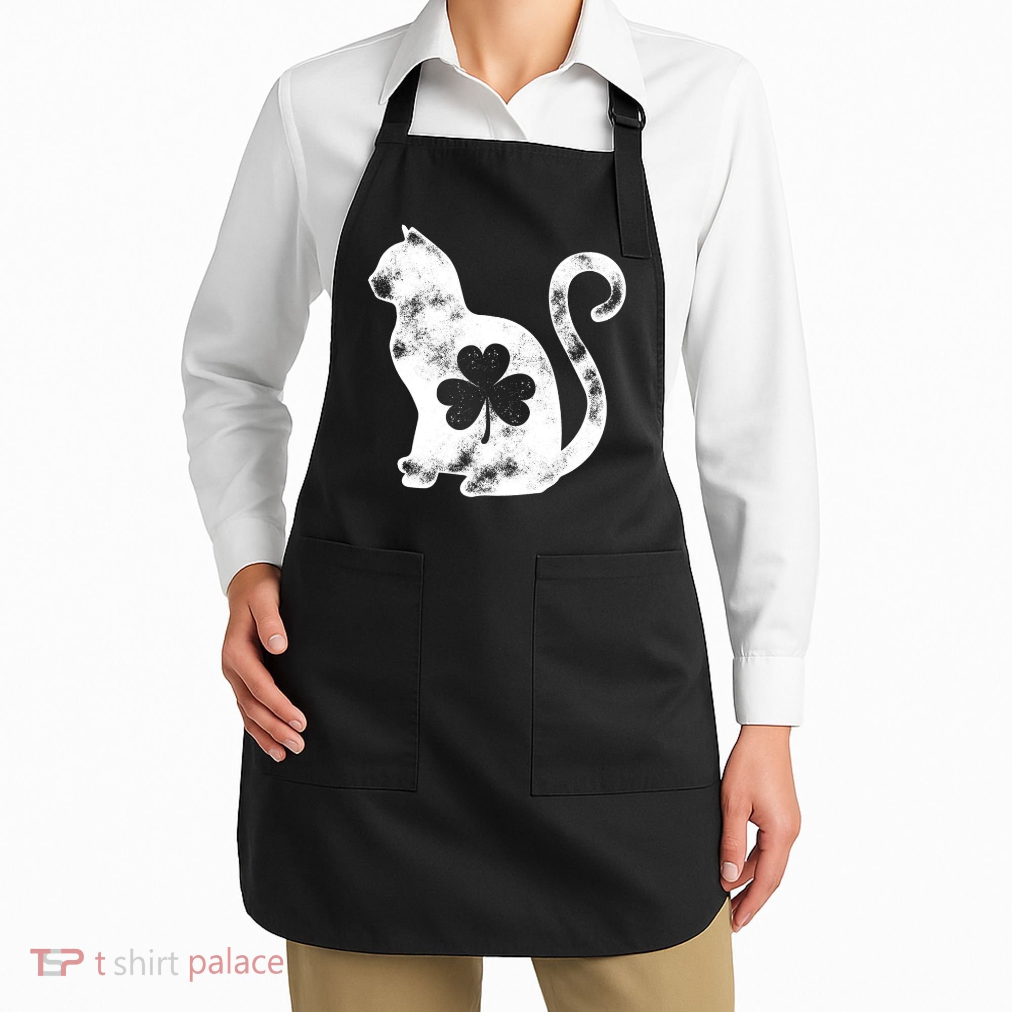 Cat St Patricks Cattys Catricks Day Girl Women Shamrock Apron