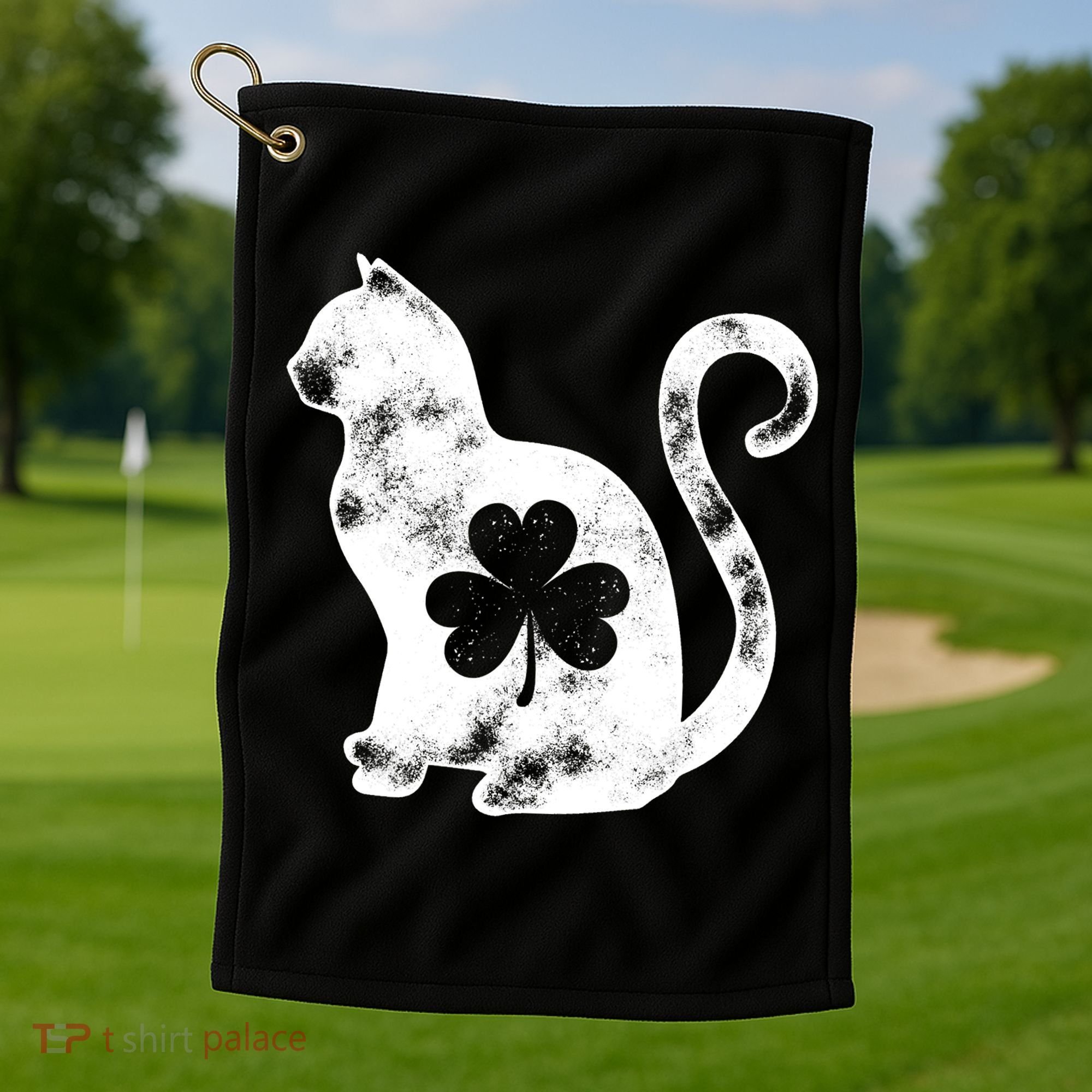 Cat St Patricks Cattys Catricks Day Girl Women Shamrock Golf Towel