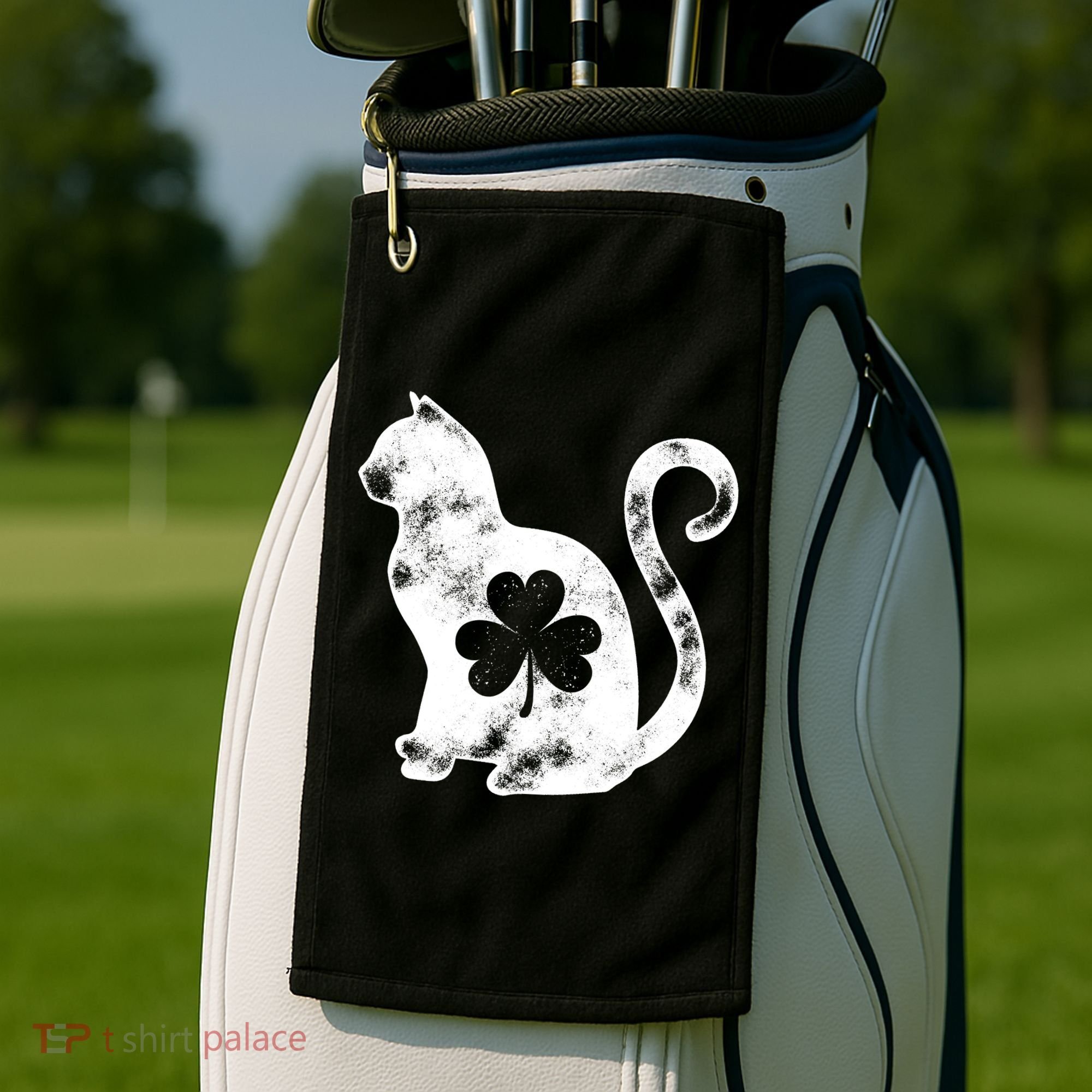 Cat St Patricks Cattys Catricks Day Girl Women Shamrock Golf Towel