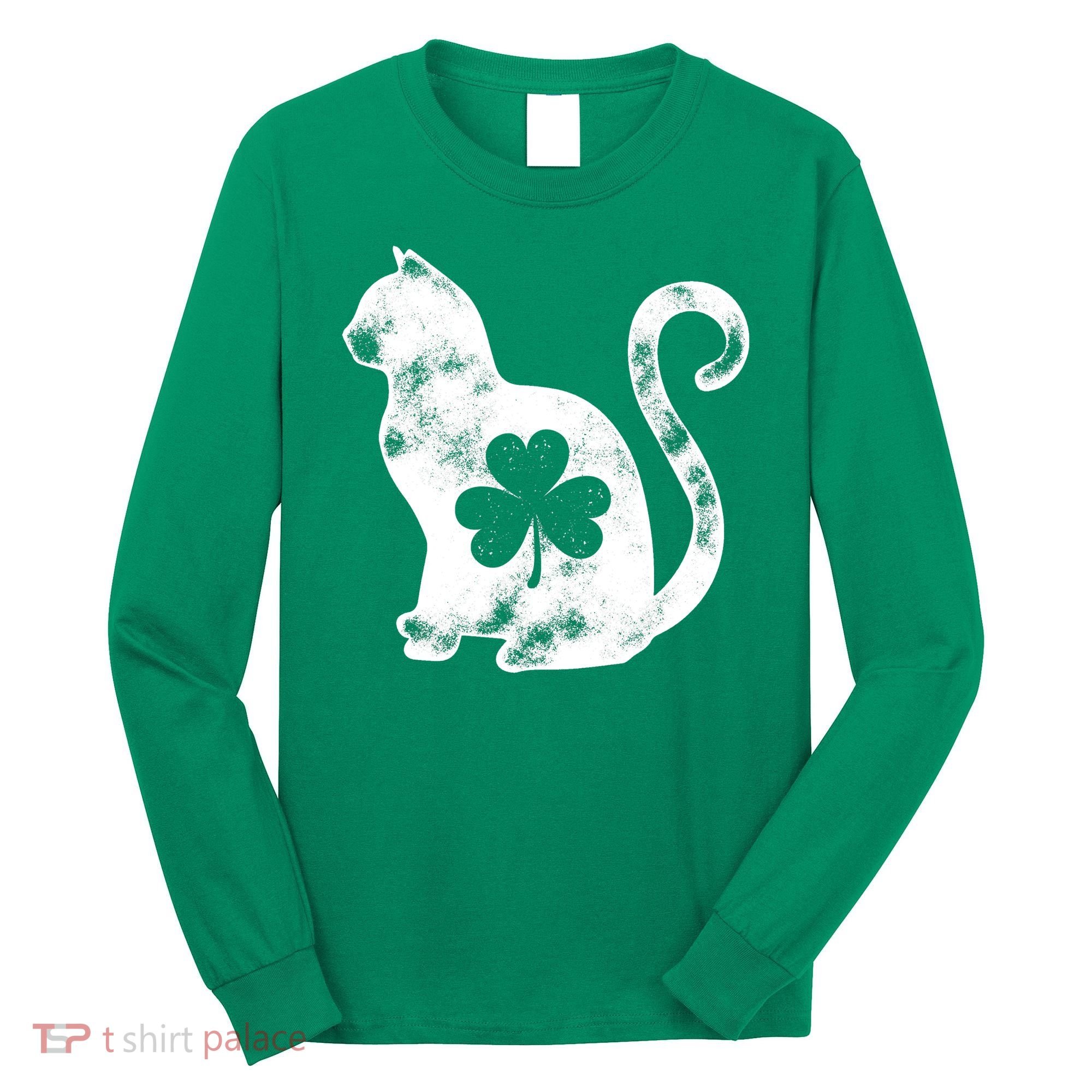 Cat St Patricks Cattys Catricks Day Girl Women Shamrock Long Sleeve Shirt