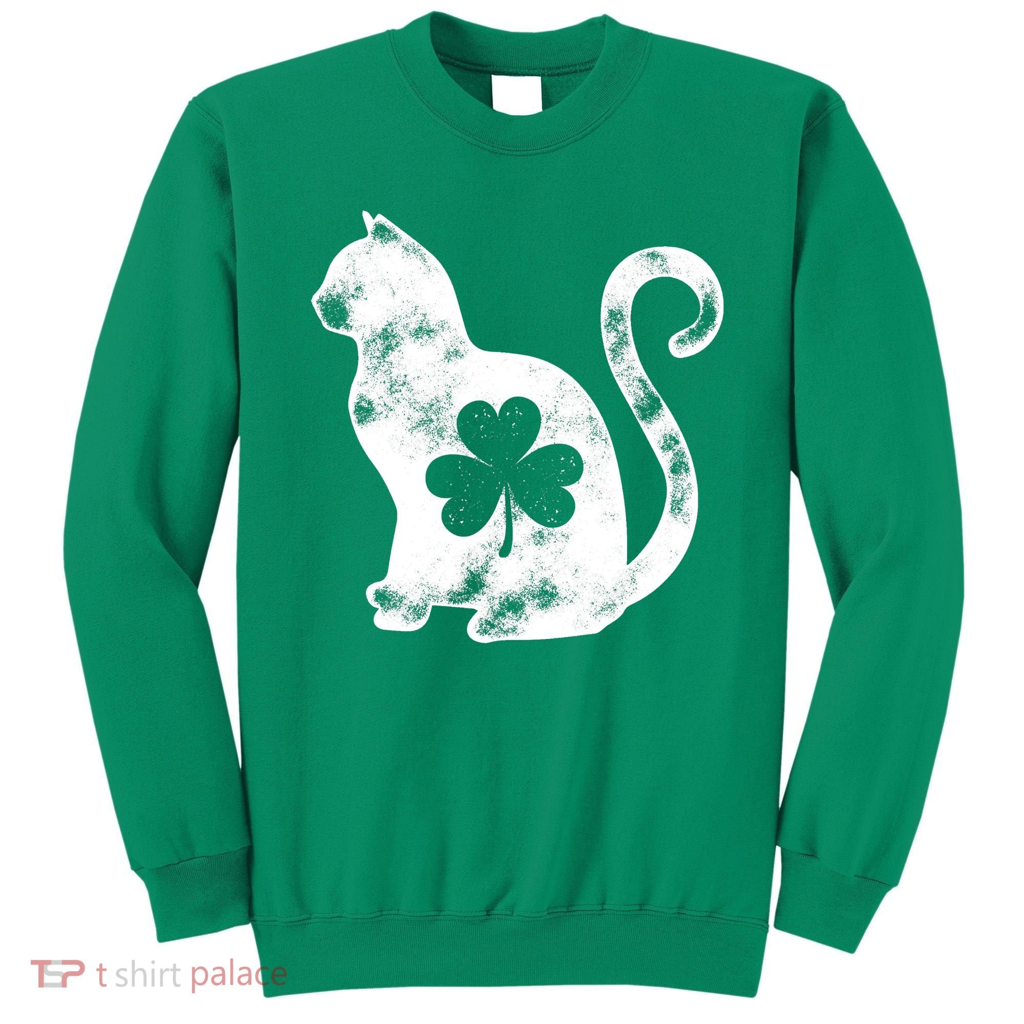 Cat St Patricks Cattys Catricks Day Girl Women Shamrock Sweatshirt