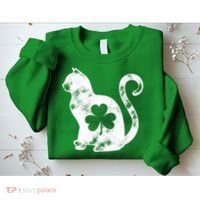 Cat St Patricks Cattys Catricks Day Girl Women Shamrock Sweatshirt thumb 2