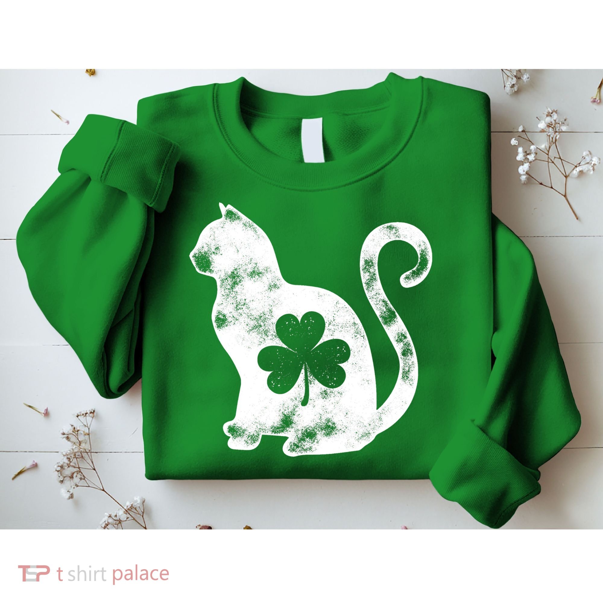 Cat St Patricks Cattys Catricks Day Girl Women Shamrock Sweatshirt