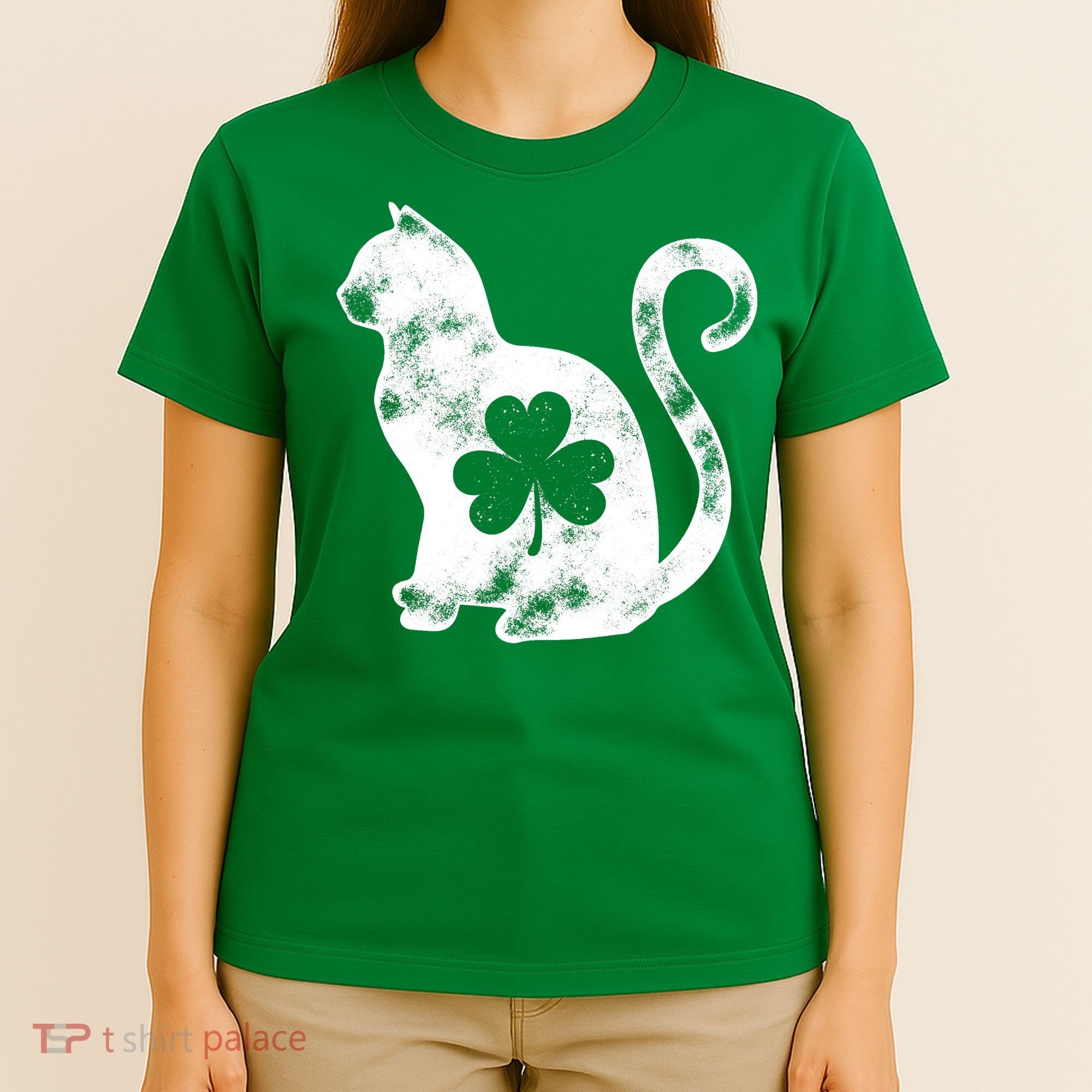 Cat St Patricks Cattys Catricks Day Girl Women Shamrock T-Shirt