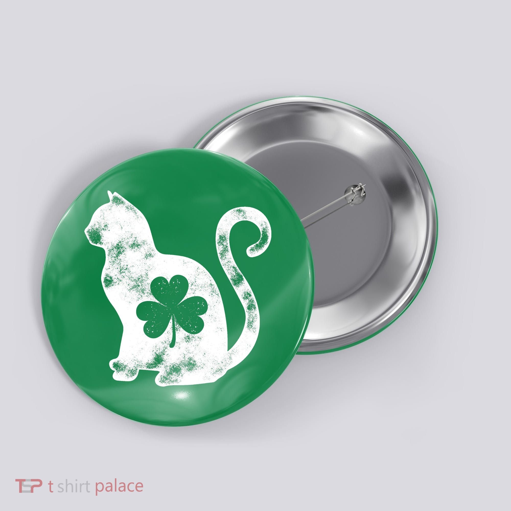 Cat St Patricks Cattys Catricks Day Girl Women Shamrock Button