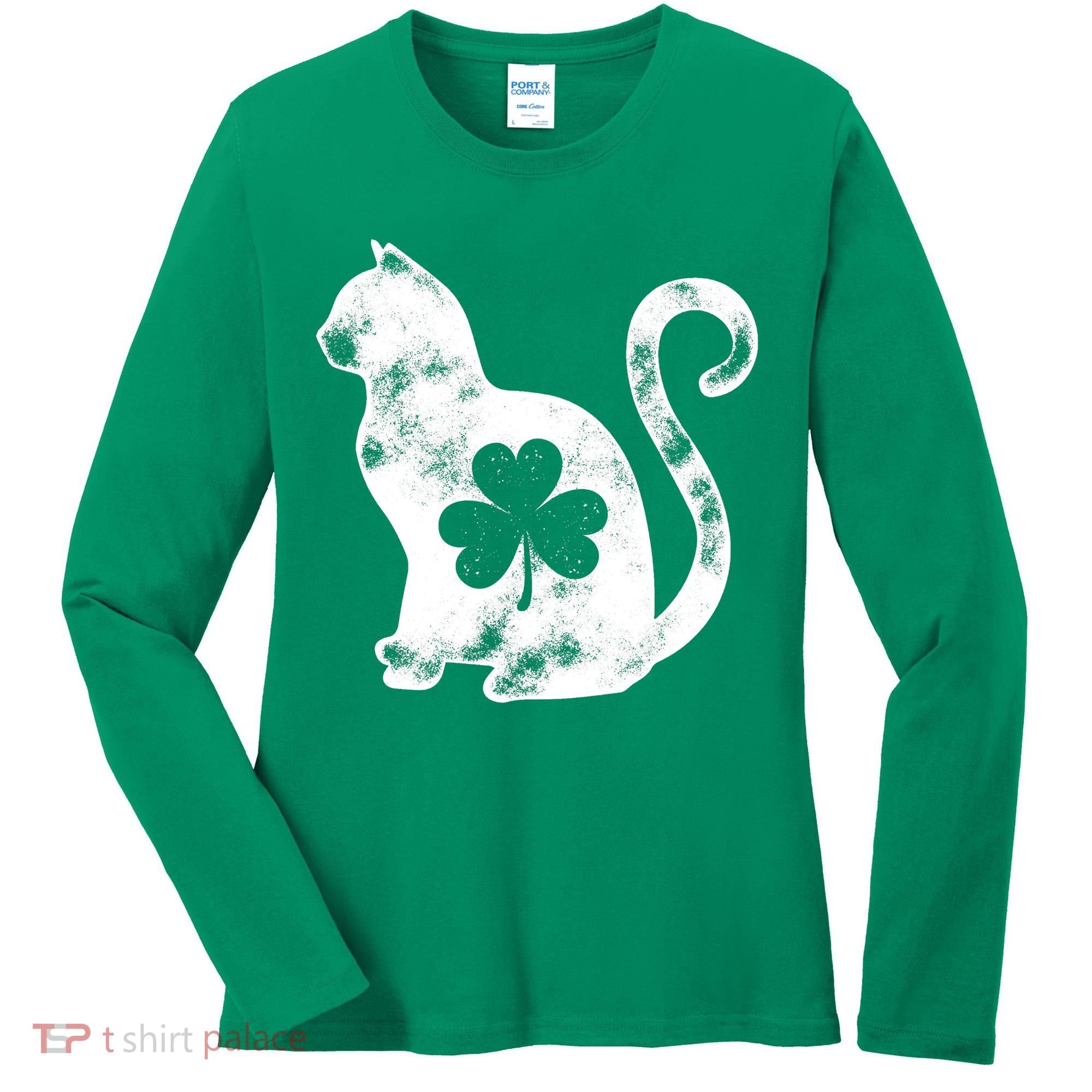 Cat St Patricks Cattys Catricks Day Girl Women Shamrock Women's Long Sleeve Shirt